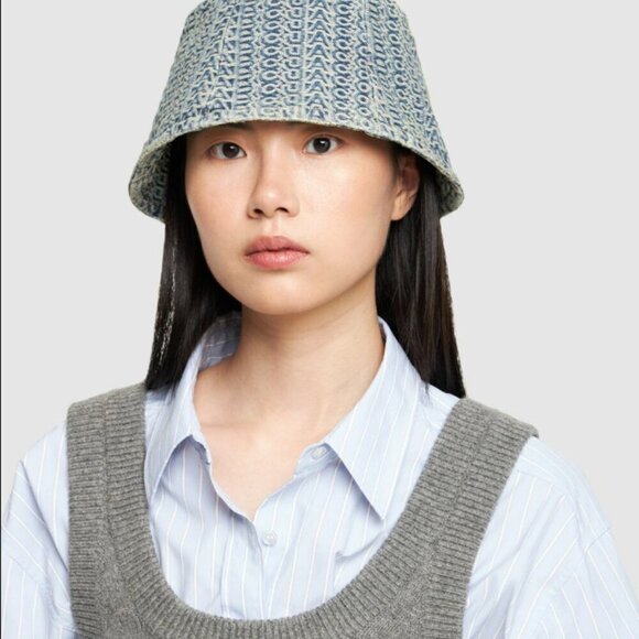 NEW! NWT! Marc Jacobs The Washed Monogram Denim Bucket Hat